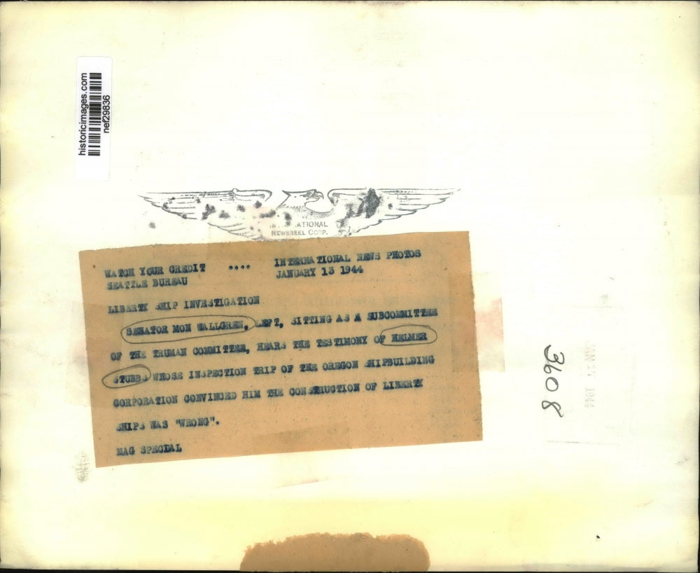 1944 Press Photo Sen Mon Wallgren Sitting at a Subcommittee of the Truman Comm