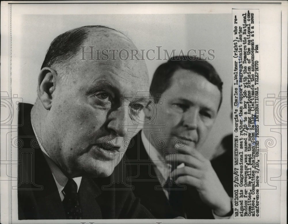 1967 Press Photo Charles Weltner to Lead Young Amerians Div of Dem conferece