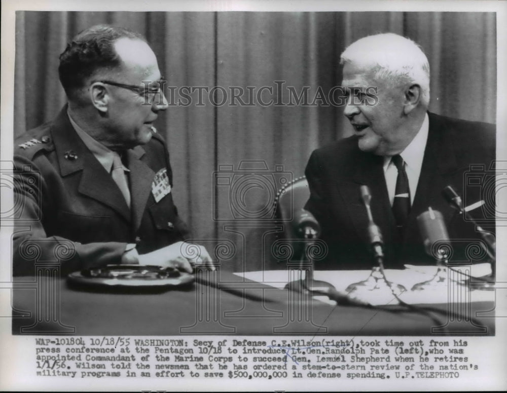 1955 Press Photo C E Wilson Introduces Lieutenant General Randolph Pate (Left)