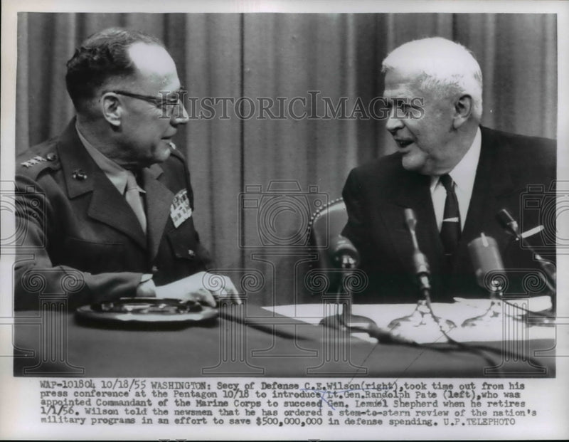 Load image into Gallery viewer, 1955 Press Photo C E Wilson Introduces Lieutenant General Randolph Pate (Left)
