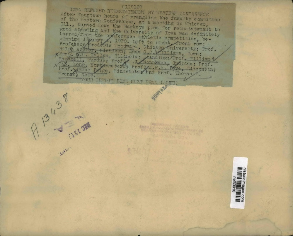 1930 Press Photo Professors Woodward, Algier, Williams, Gallen, Marshall,