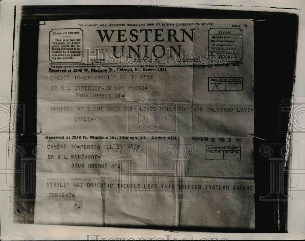 1933 Press Photo Telegrams received by Dr.Alice Wynekoop before day of murder