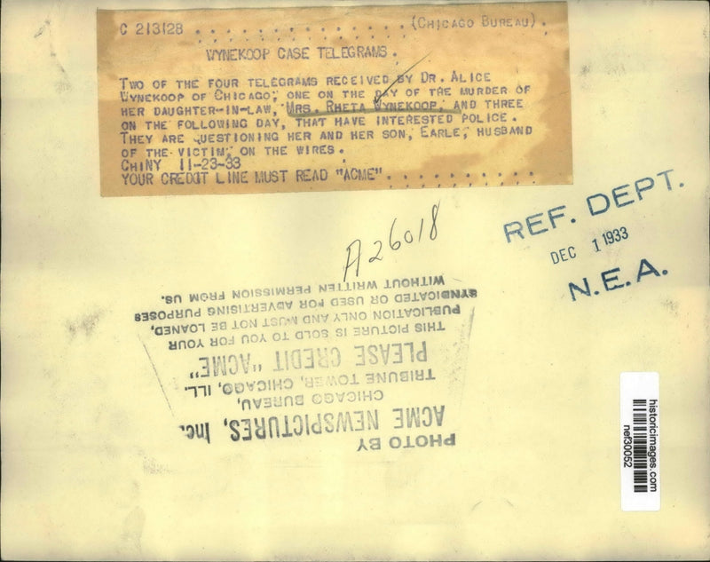 Load image into Gallery viewer, 1933 Press Photo Telegrams received by Dr.Alice Wynekoop before day of murder
