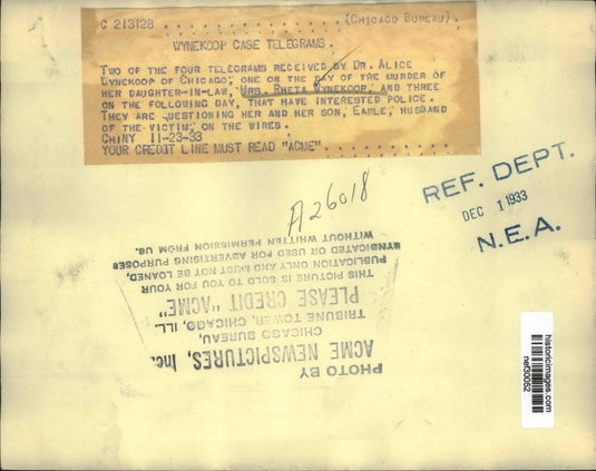 1933 Press Photo Telegrams received by Dr.Alice Wynekoop before day of murder