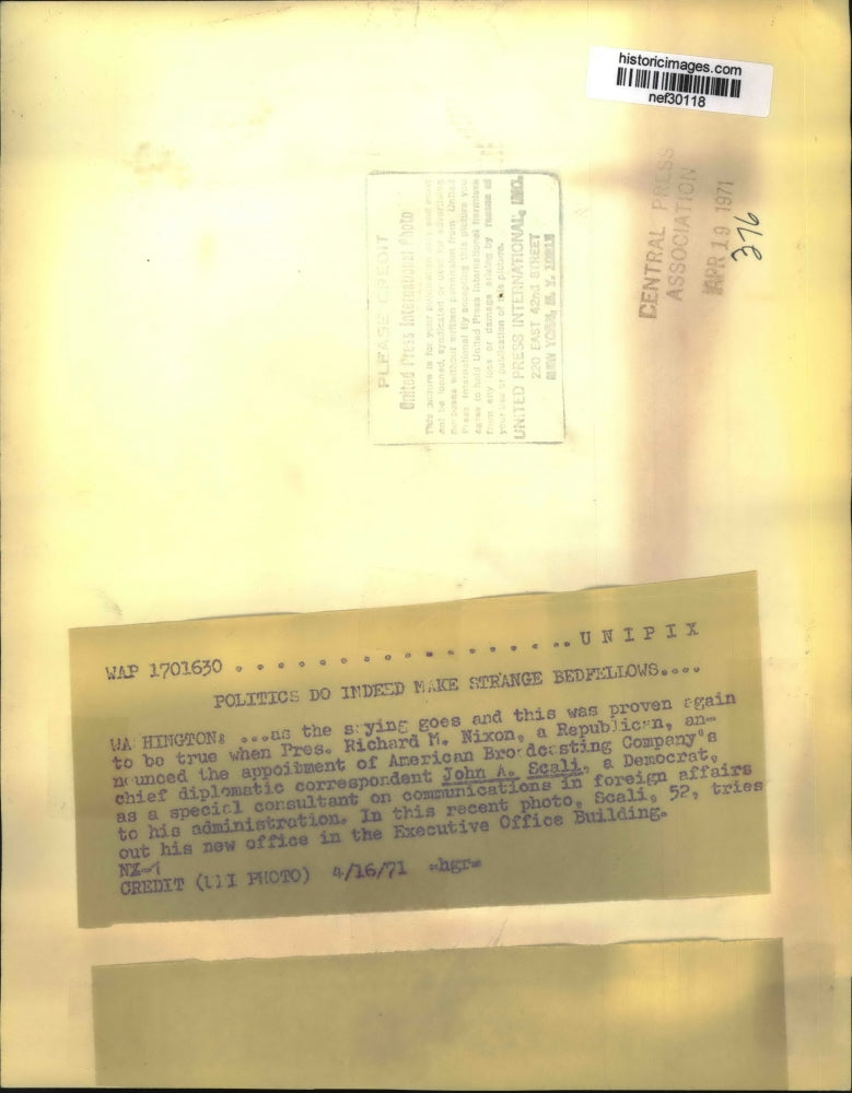 1971 Press Photo Pres Nixon Announced John A Scali as Special Consultant