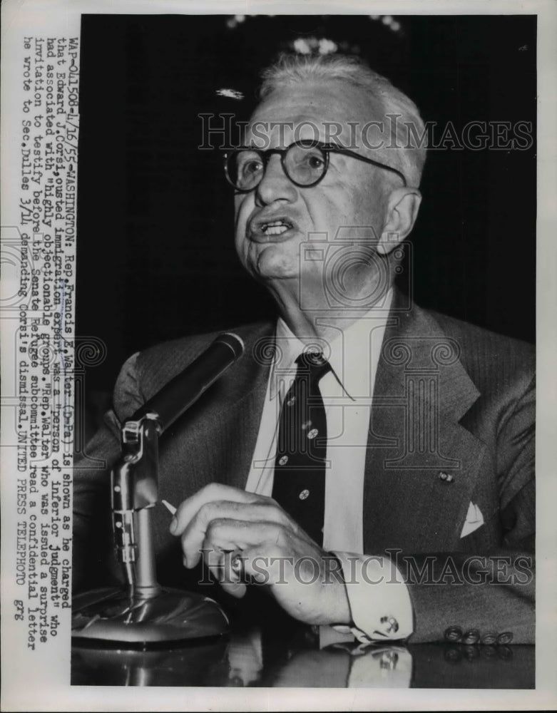 1955 Press Photo Francis E. Walter at Senate Refugee Hearing in Washington
