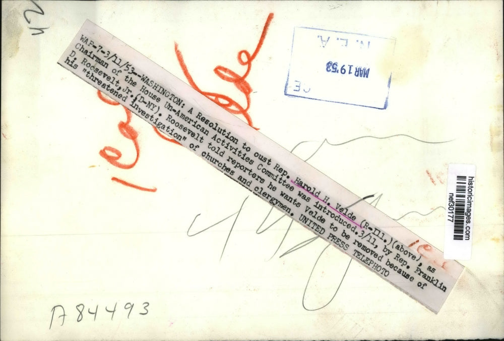 1953 Press Photo Harold H. Velde at House Un-American Activities Committee