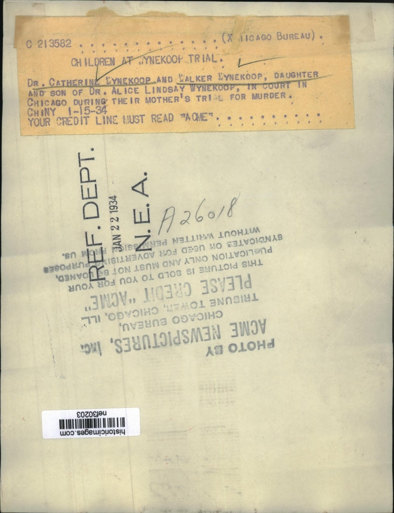 1934 Press Photo Catherine & Walker Wynekoop in Chicago Court - nef30203