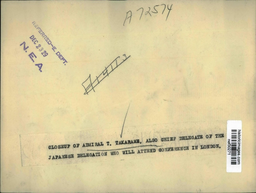 1929 Press Photo Admiral Takarabe Takeshi, Japan - nef30271