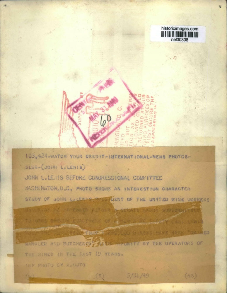 1949 Press Photo John L. Lewis at Senate Labor Subcommittee Meeting, Washington