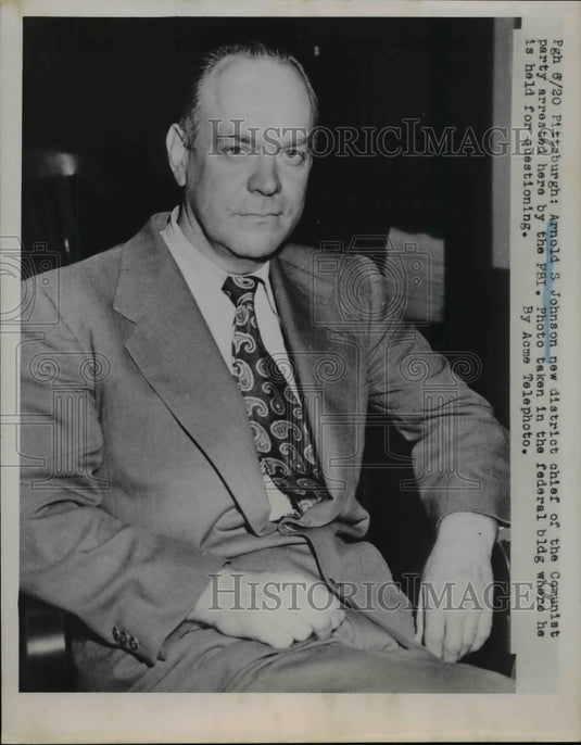 1951 Press Photo Arnold S. Johnson After Arrest by FBI, Pittsburgh - nef30334