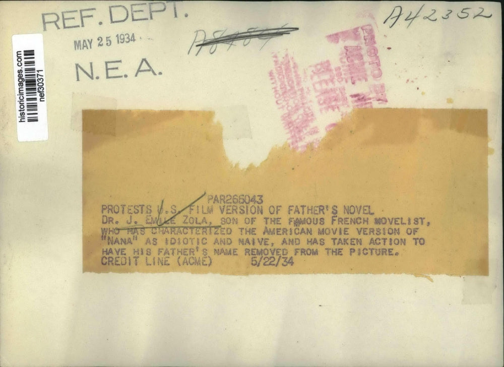 1934 Press Photo Dr. J. Emile Zola - nef30371