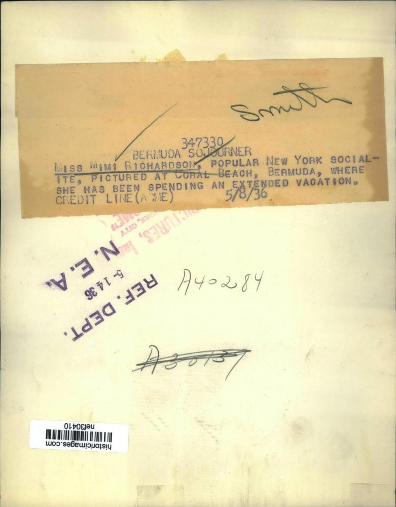 1936 Press Photo MS.Mimi Richardson Popular N.Y Socialite at Coral Beach