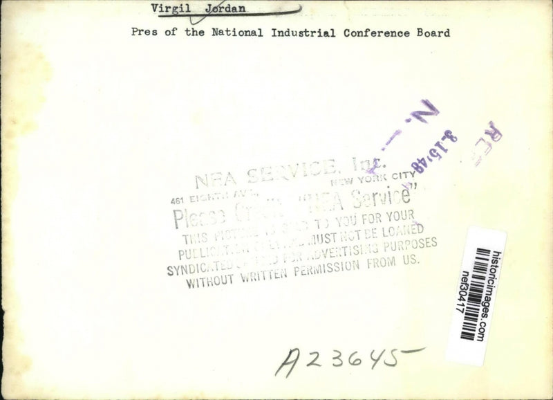Load image into Gallery viewer, 1948 Press Photo Virgil Jordan,Pres of the Natl.Industrial Conference Board
