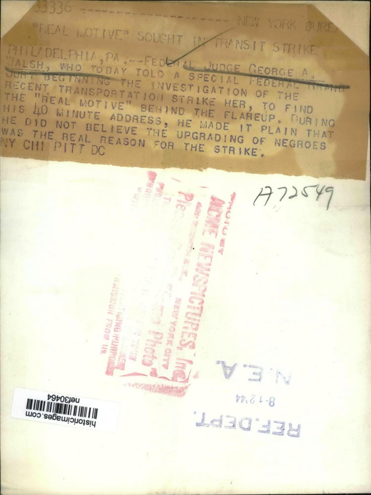 1944 Press Photo Federal Judge George A Walsh Discusses Transportation Strike