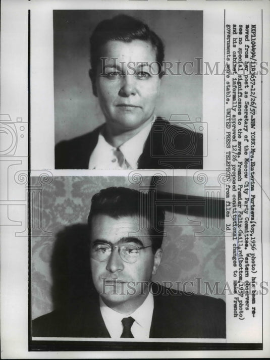 1957 Press Photo Furtseva removed from post. Gaillard secures French government