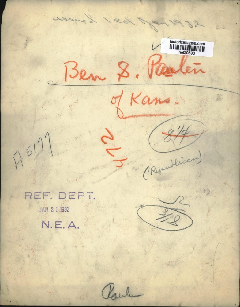 1932 Press Photo Ben S Paulen of Kansas Republican - nef30598