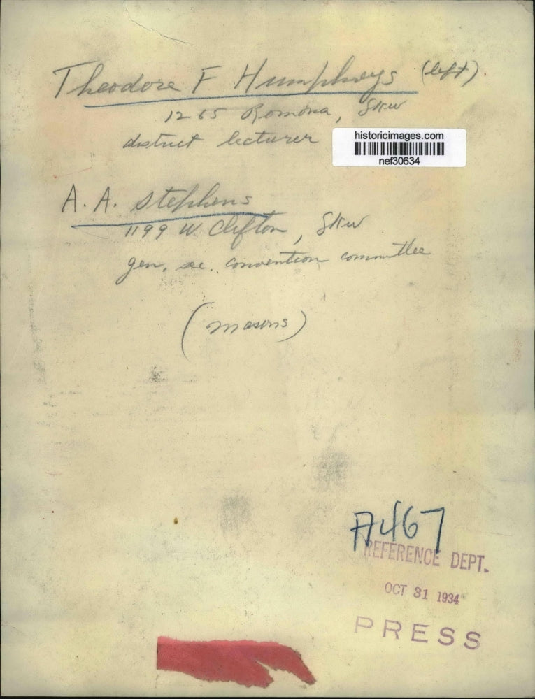 1934 Press Photo Theodore F Humphreys and A.A. Stephens - nef30634