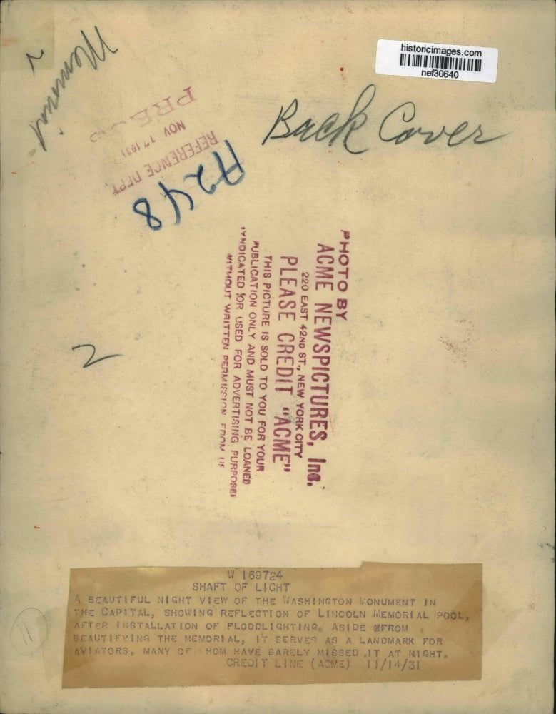 1931 Press Photo Night view of the Washington Monument in the Capital