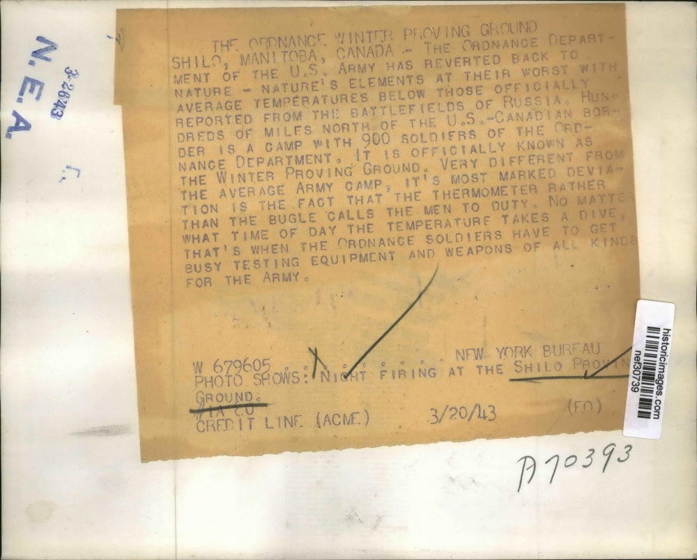 1943 Press Photo Ordnance Dept. of US Army Has Manitoba Proving Ground, Canada