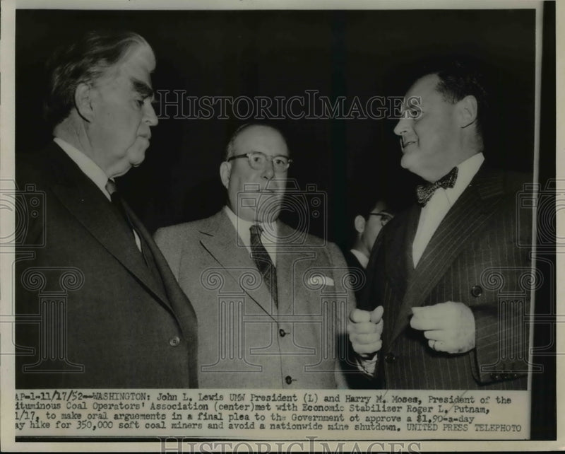 Load image into Gallery viewer, 1952 Press Photo John L. Lewis, Harry M. Moses, Roger L. Putnam Meet, Washington

