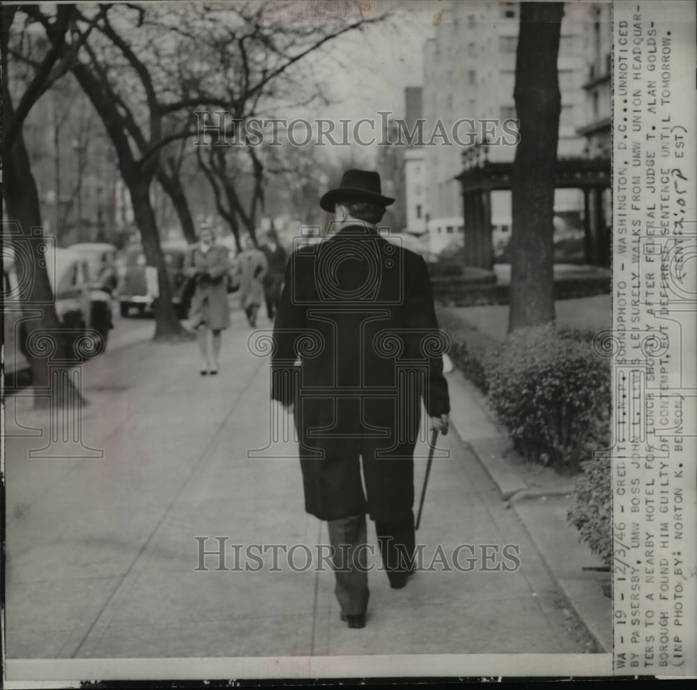1946 Press Photo John L. Lewis Walking in Washington, D.C. - nef30789