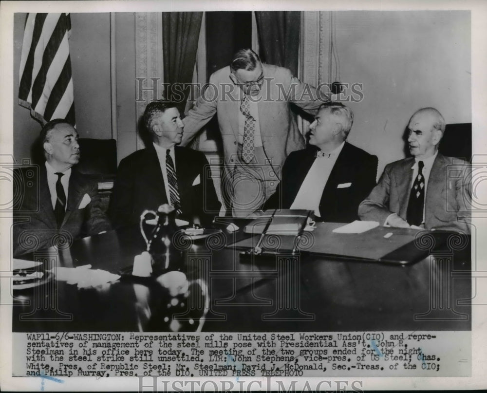 Press Photo Reps of the Steel Union & Steel Mills Pose with John Steelman