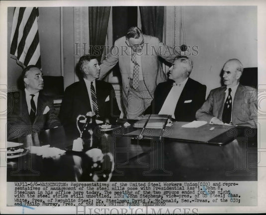 Press Photo Reps of the Steel Union & Steel Mills Pose with John Steelman