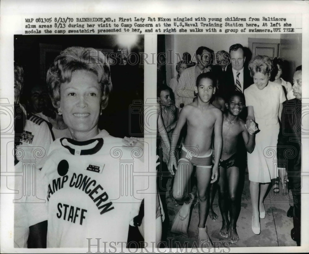 1970 Press Photo Pat Nixon & children at Camp Concern, Bainbridge, Maryland