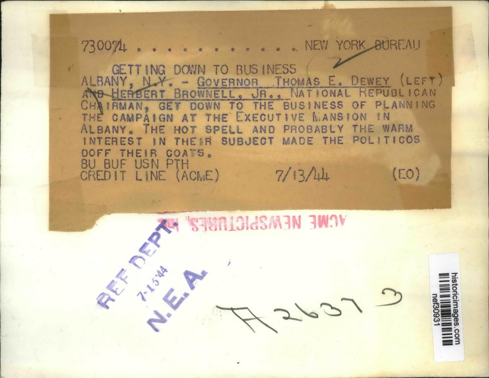 1944 Press Photo Thomas E. Dewey, Herbert Brownell, Jr. Planning Campaign Albany