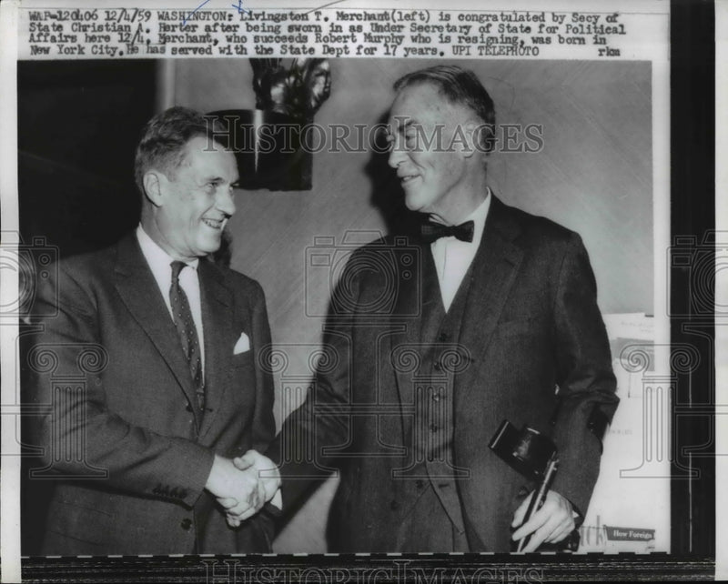 Load image into Gallery viewer, 1959 Press Photo Livingston T. Merchant, Christian A. Herter After Taking Oath
