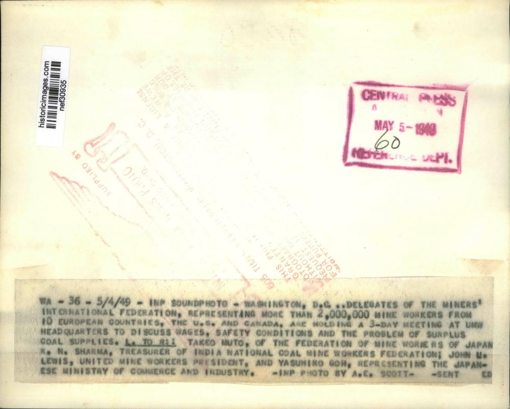 1949 Press Photo Miners International Federation Delegates at UMW Headquarters