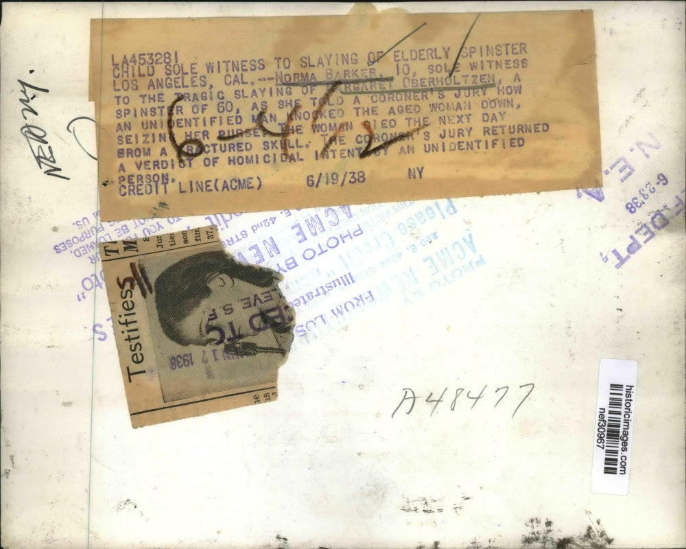 1938 Press Photo Norma Baker Witnessing at Margaret Oberholtzen Murder Trial