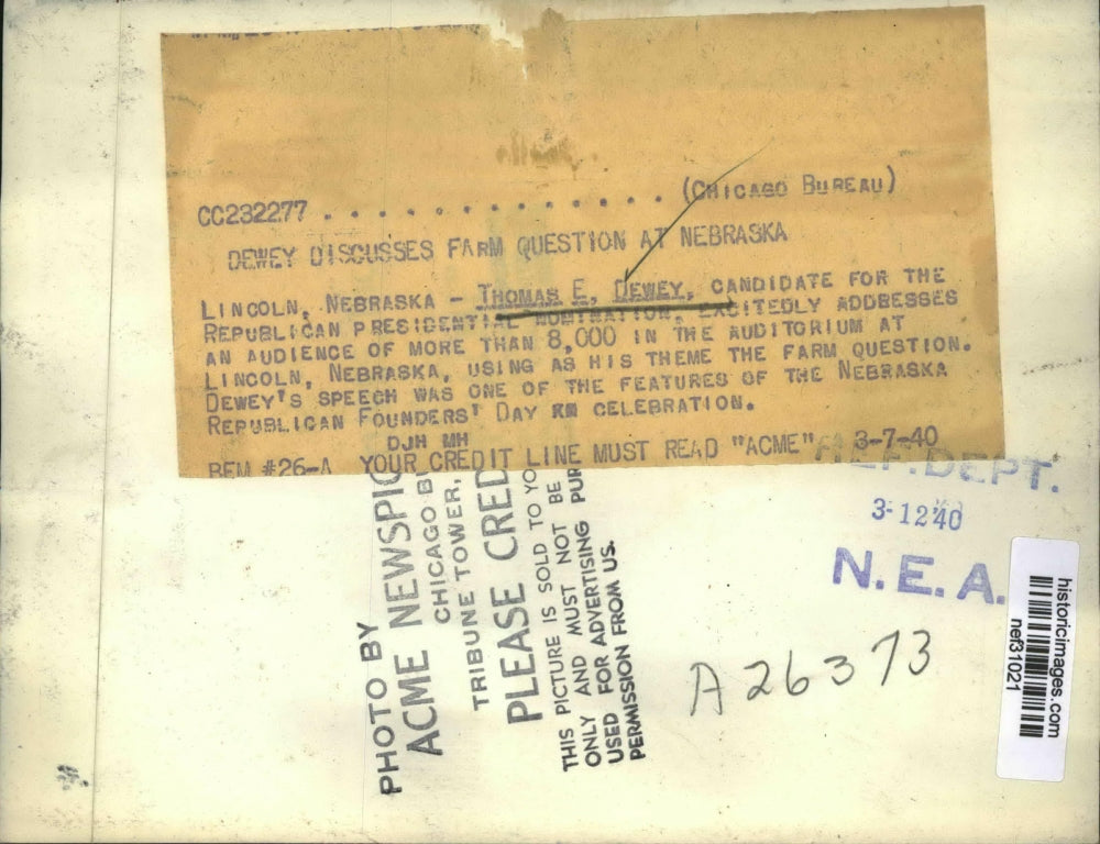 1940 Press Photo Thomas E. Dewey Addresses Audience Based on Farm Question Theme