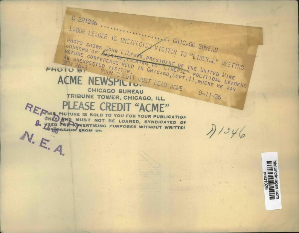 1936 Press Photo Labor Leader is Unexpected Guest at a Liberal Meeting, Chicago