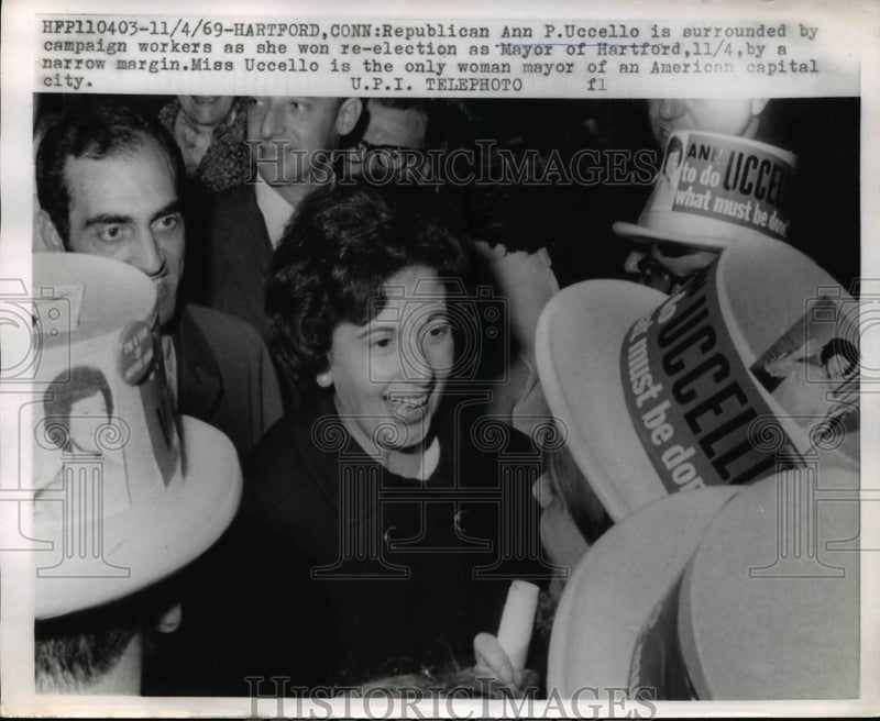 Load image into Gallery viewer, 1969 Press Photo Hartford, CT- Ann P. Uccello Wins Re-Election as Hartford Mayor
