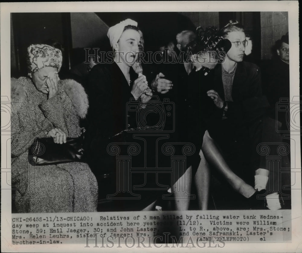 1948 Press Photo Chicago Men Killed by Water Tanks Inquest, Victims' Relatives