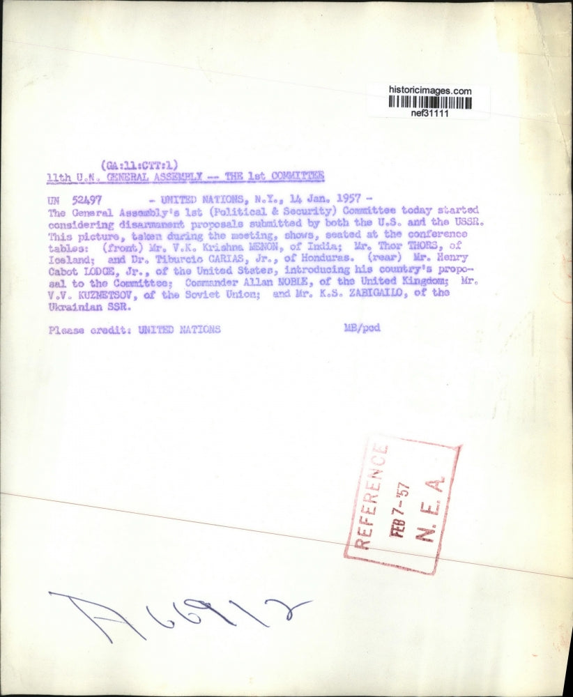 1957 Press Photo United Nations General Assembly First Committee, New York