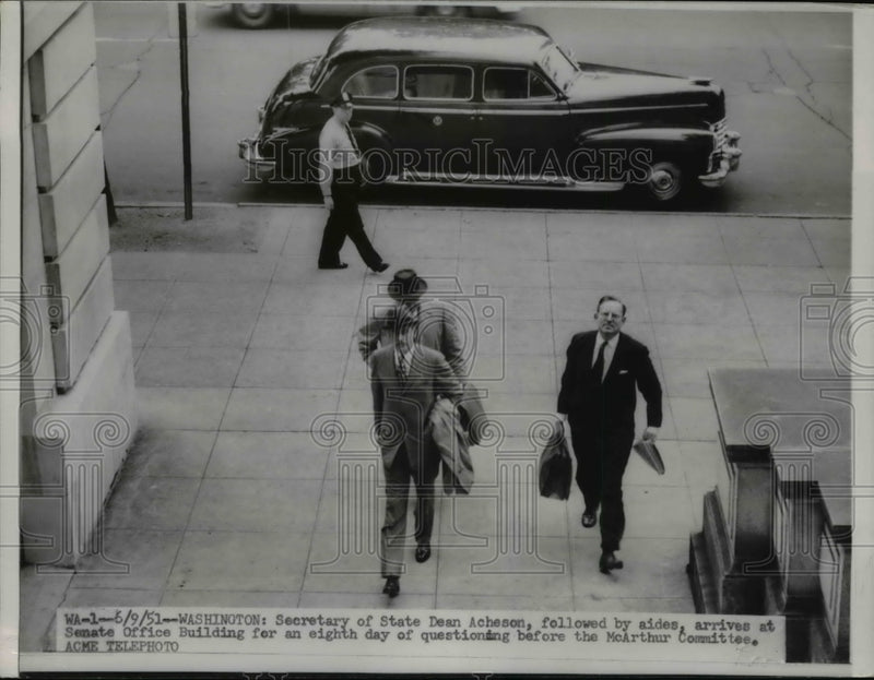 Load image into Gallery viewer, 1951 Press Photo Sec of State Dean Acheson Arrives to Handle McArthur Committee
