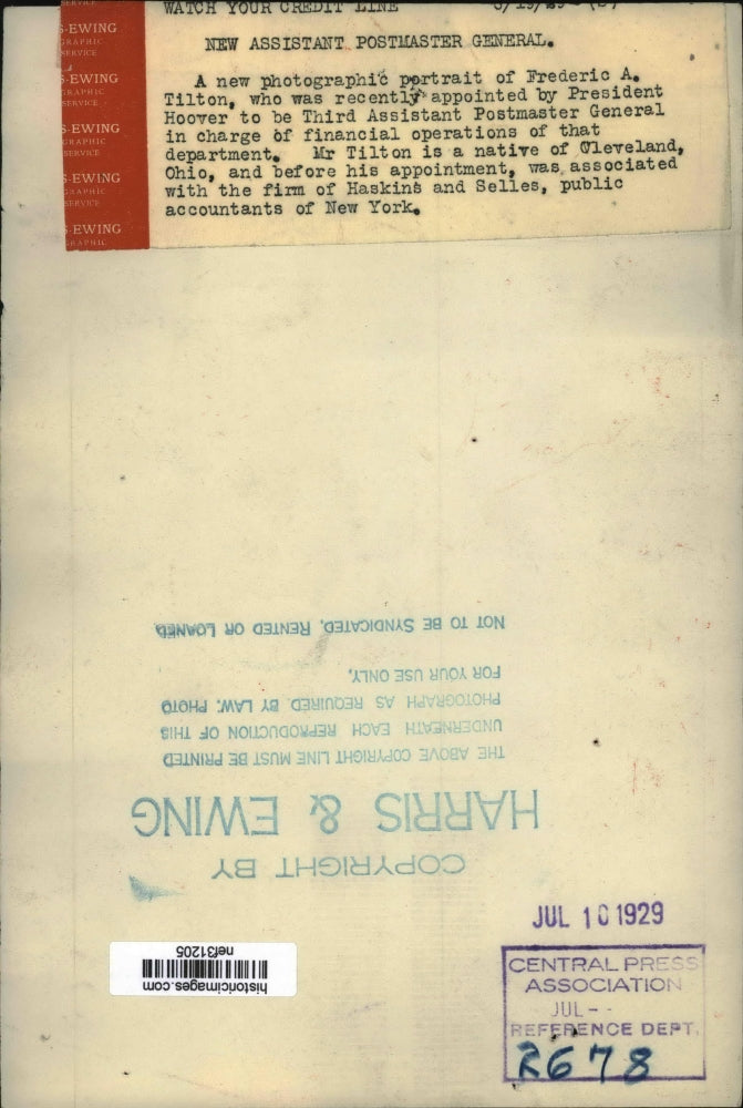 1929 Press Photo Frederic A. Tilton Appointed 3rd Asst. Postmaster General