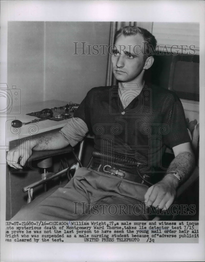 Load image into Gallery viewer, 1954 Press Photo William Wright Takes Lie Detector Test Relative to Death
