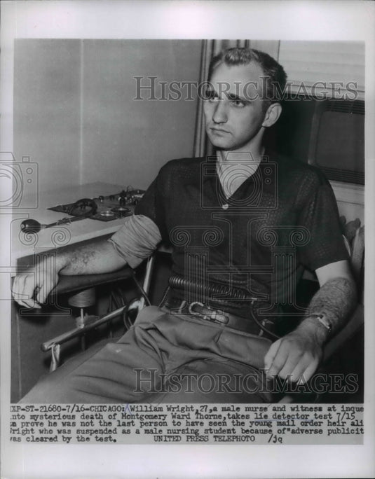 1954 Press Photo William Wright Takes Lie Detector Test Relative to Death
