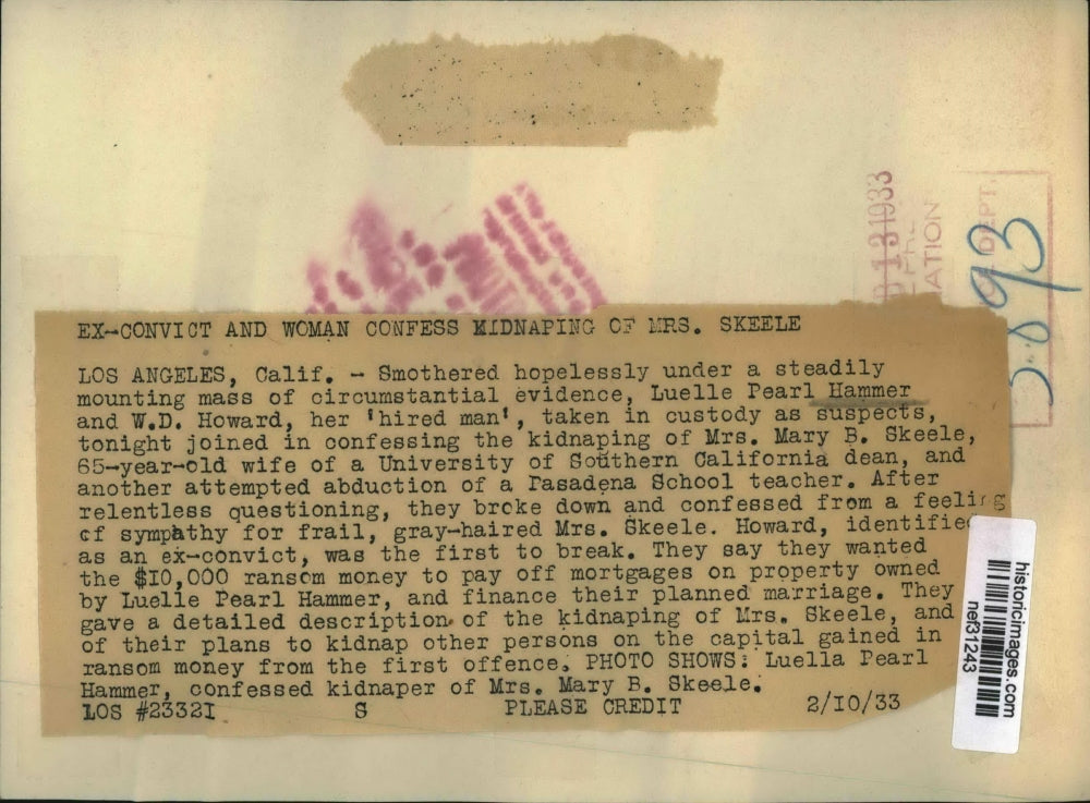 1933 Press Photo Luelle Hammer In Custody Suspect in Ms Mary Skeele's Kidnapping