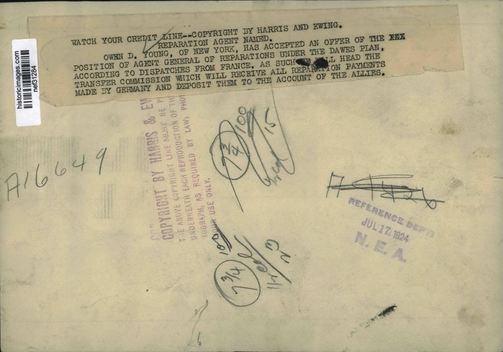 1924 Press Photo Owen D Young Accepted Position of Agent General of Reparations