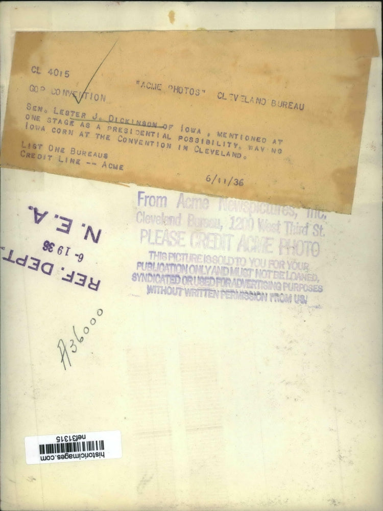 1936 Press Photo Sen. Lester J. Dickinson of Iowa Mentioned as Pres. Possibility