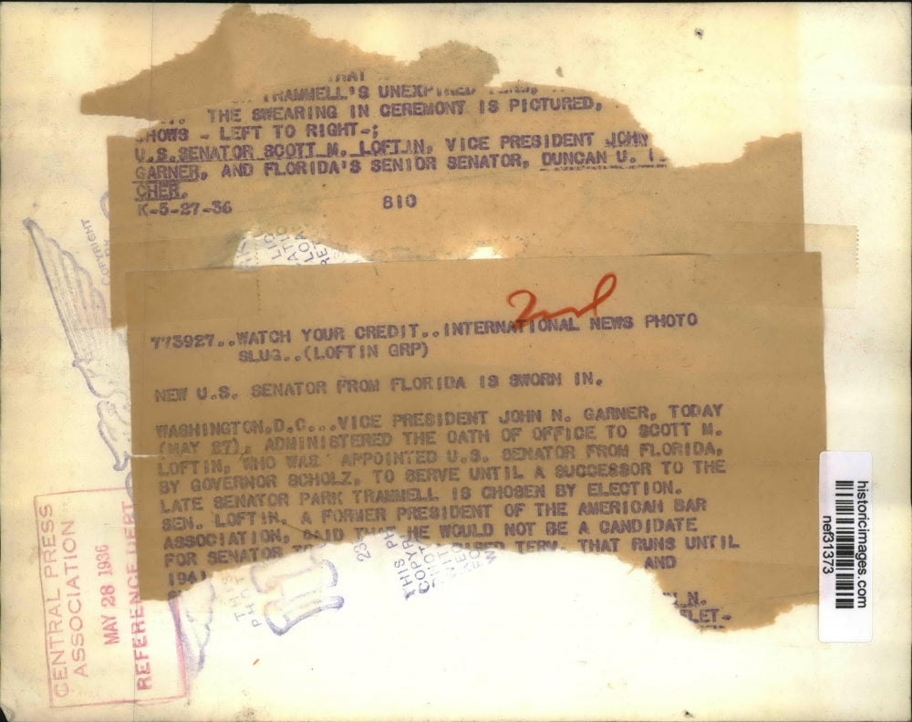 1936 Press Photo Senator Scott M Loftin, VP John Garner & Senator Duncan Cher