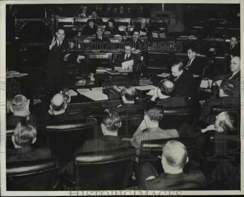 1938 Press Photo Socialist Candidate for Gov of NY Louis Waldman During Demand
