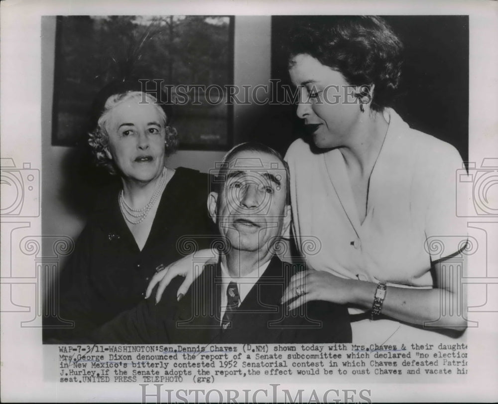 1954 Press Photo Senator Dennis Chavez with Family Denounces Senate Committee