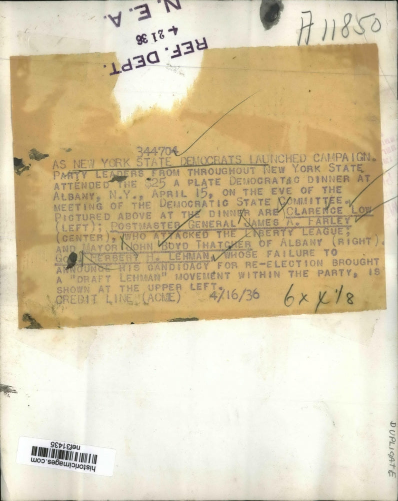 1936 Press Photo New York Democratic Leaders Dinner before State Committee