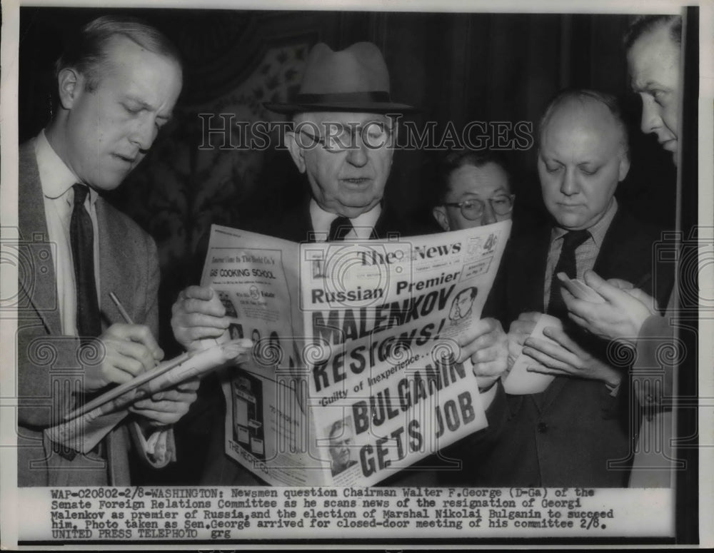1955 Press Photo Walter George Questioned by Press on Senate Foreign Relations